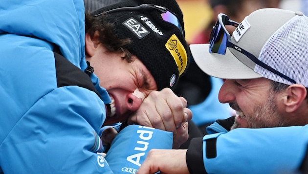 Große Emotionen bei Giovanni Franzoni nach seinem Erfolg in Kitzbühel.
