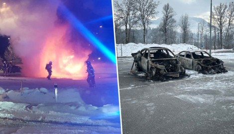 Kurz nach 23 Uhr brannten die zwei Pkw lichterloh. An den Fahrzeugen entstand Totalschaden.