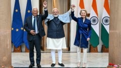 Deal in Delhi: EU-Ratspräsident António Costa, Indiens Premier Narendra Modi und ...