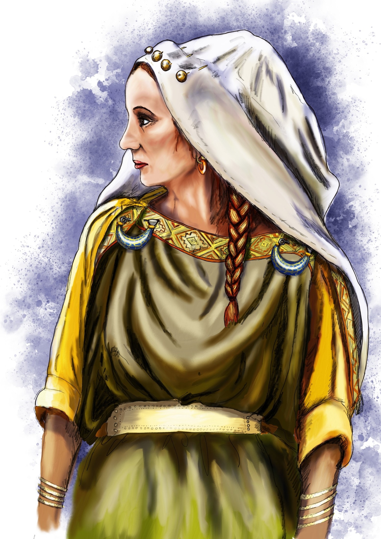 Keltische Frau mit Eisenfibeln an der Gewandung.