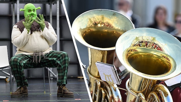 Szene aus „Shrek – Das Musical“ und Blasmusik in Linz