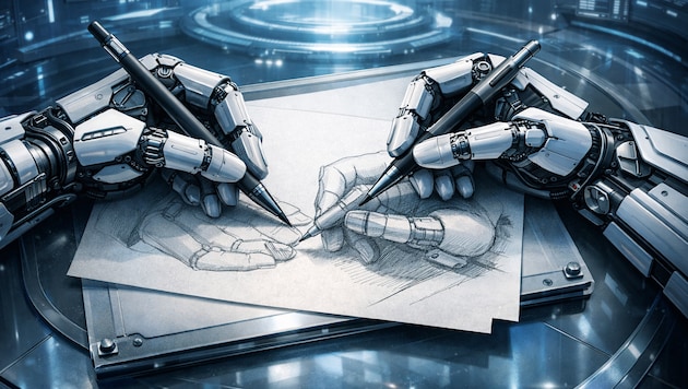 M.C. Eschers Lithographie „Drawing Hands“ diente ChatGPT als Inspiration für dieses ...