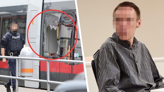 Der 37-Jährige Pole zerschoss das Fenster der Straßenbahn – getroffen wurde glücklicherweis ...