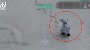 Von wegen unsichtbar: Der „Pinguin-Soldat“ konnte von einer Drohne leicht entdeckt werden.