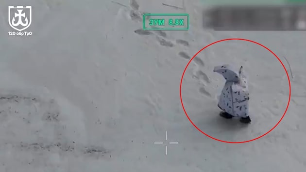 Von wegen unsichtbar: Der „Pinguin-Soldat“ konnte von einer Drohne leicht entdeckt werden.