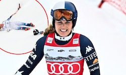 Lindsey Vonn (re.) stürzte, konnte aber selbst ins Ziel fahren. Es herrschen aber große Sorgen ...