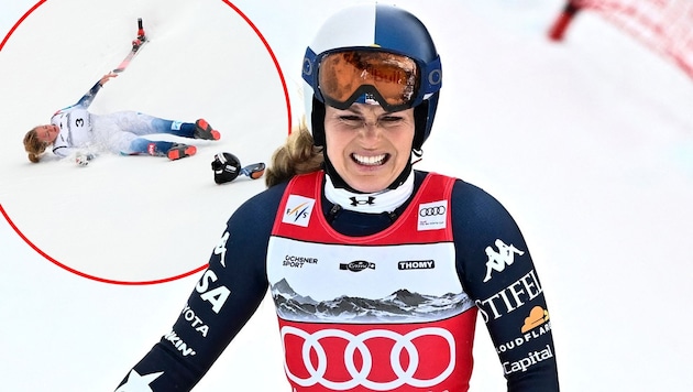 Lindsey Vonn (right) crashed but was able to finish the race. However, there is great concern ...