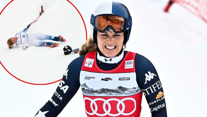 Lindsey Vonn (re.) stürzte, konnte aber selbst ins Ziel fahren. Es herrschen aber große Sorgen ...