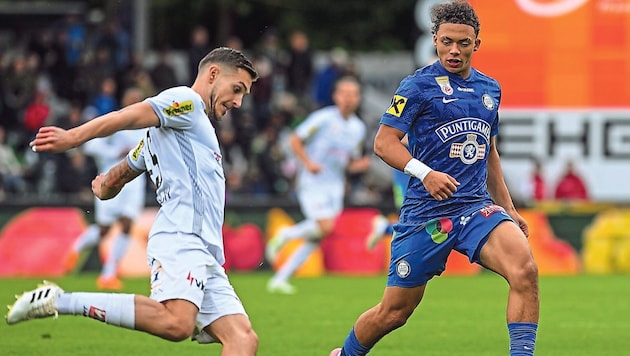 Sandro Ingolitsch (li.) fordert Sonntag im Cup mit Altach Ex-Klub Sturm und Bruderherz Fabio.