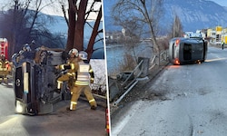 Das Auto krachte gegen einen Betonpfosten des Zauns und überschlug sich.