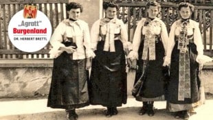 Kroatische Frauentracht in Gattendorf 1954: Anna Bartolich, Martha Kreminger, Irma Schulz, Maria ...