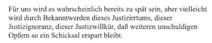 „Für uns wird es wahrscheinlich zu spät sein“ – Auszug aus dem Schreiben von Walter N., das an ...