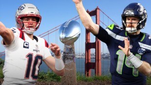 Die Seattle Seahawks (mit Quarterback Sam Darnold re.) treffen im NFL-Finale auf die New England ...