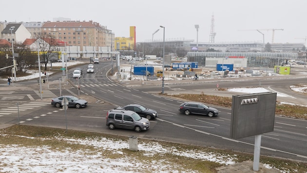 Noch ist der Verteilerkreis in Favoriten ein trister und grauer Verkehrsknotenpunkt. Doch bis ...