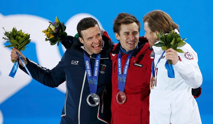 „Mothl“ siegte 2014 vor Christof Innerhofer (li.) und Kjetil Jansrud.