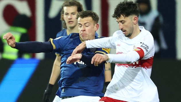 Stefan Schwab im Duell mit Torschütze Atakan Karazor.