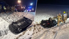 Am Dach liegend, fanden die Einsatzkräfte das Auto vor. Vom Lenker fehlte aber jede Spur.