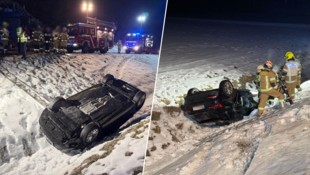 Am Dach liegend, fanden die Einsatzkräfte das Auto vor. Vom Lenker fehlte aber jede Spur.