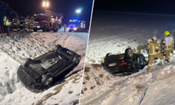 Am Dach liegend, fanden die Einsatzkräfte das Auto vor. Vom Lenker fehlte aber jede Spur.