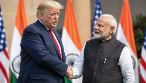 US-Präsident Donald Trump bei einem bei einem Treffen mit Indiens Premier Narendra Modi im Jahr ...