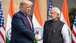 US-Präsident Donald Trump bei einem bei einem Treffen mit Indiens Premier Narendra Modi im Jahr ...