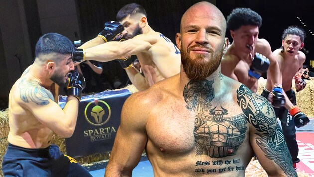 Nicht nur „Bulle“ Mraovic (vorne) ließ die Muckis im Heu-Ring spielen.