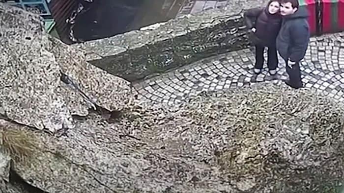 Die Wanderer betrachteten noch fasziniert die Felsformation, bevor sich der Gesteinsbrocken ...