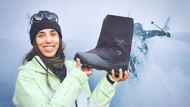 Freeride-Profi Silvia Moser mit dem neuen Postour-Schuh von Arc‘teryx.