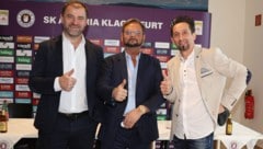 Daumen hoch. Klagenfurt-Boss Zeljko Karajica, Neo-Sponsor Helmut Kaltenegger &amp; ...