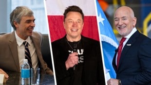 Elon Musk (Mitte) zieht seinen „Verfolgern“ im Ranking der Superreichen auf und davon. Links ...