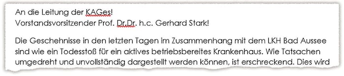 Ein AUszug aus dem Brief, der am Montag versandt wurde.