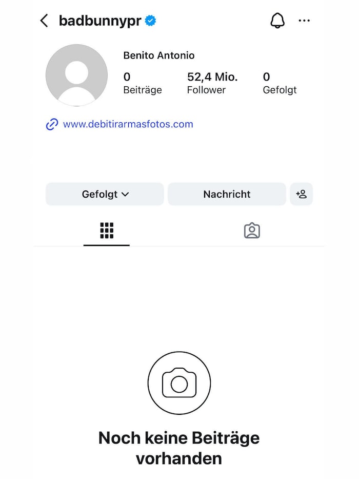 Auf Bad Bunnys Instagram Account herrscht derzeit Leere.