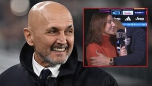 Luciano Spalletti bei seiner Kuss-Attacke auf Federica Zille (kleines Bild)