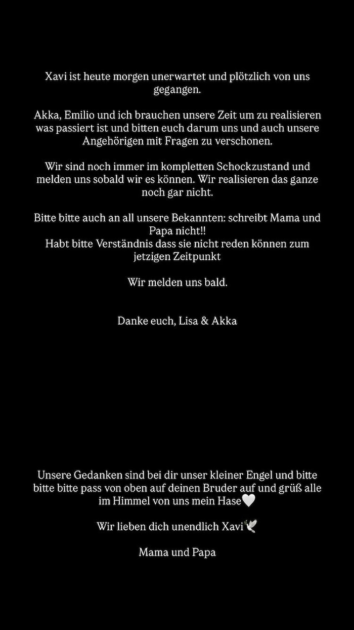 Mit dieser herzzerreißenden Botschaft gab Lisa Straube den Tod ihres erst vier Monate alten ...