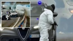 Nach einer Explosion rückten bewaffnete und vermummte Täter zum Transporter aus.