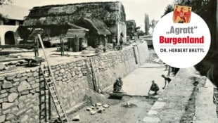 Pinkaregulierung 1937 in Oberwart, Gerinne etwas unterhalb des Hauses Grazerstraße 71.