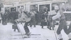 Auf Langlaufskiern durch die Grazer Innenstadt – im Jahr 1986 war das tatsächlich möglich.