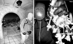 Die Bilder aus der Überwachungskamera zeigen einen Mann mit Skimaske, der versucht, die Kamera ...