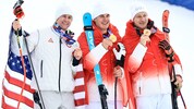 Ryan Cochran-Siegle, Franjo von Allmen und Marco Odermatt (von li. nach re.)