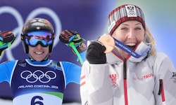 Federica Brignone (l.) krönte sich zur Olympiasiegerin, Conny Hütter (r.) raste zu Bronze.
