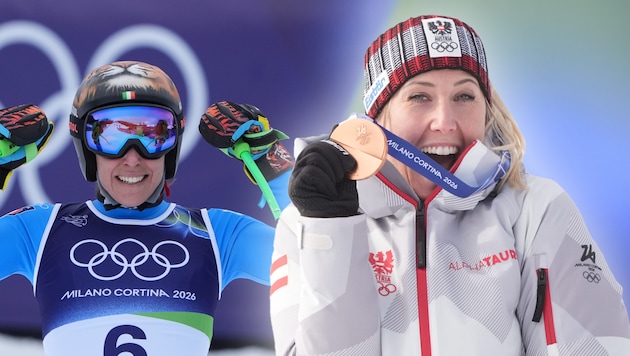 Federica Brignone (left) was crowned Olympic champion, while Conny Hütter (right) raced to ...