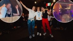 Romane Miradoli, Conny Hütter und Federica Brignone (von li. nach re.) ließen es krachen.