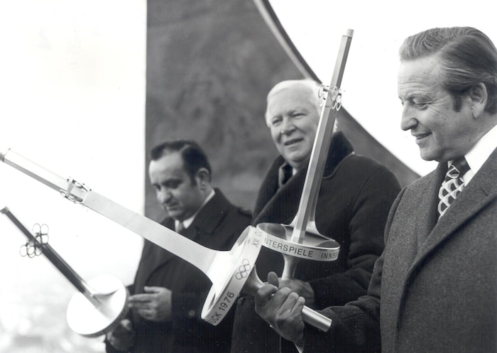 Minister Fred Sinowatz, BM Alois Lugger und LH-Stv. Fritz Prior (v. links) bei der ...