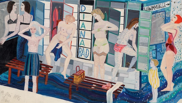 Bunte Alltagsszenen von Friedl Kubelka, Dianabad 1975