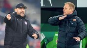 Helm (li.) macht Hoff Thorup das Derby schmackhaft.