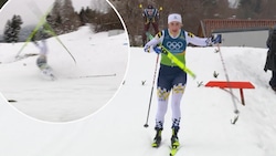 Ebba Andersson überschlug sich im Staffel-Rennen wild, der rechte Ski haute ab.