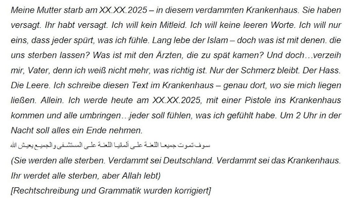Der vermeintliche Drohbrief mit Islam-Hintergrund wurde von einem Deutschen verfasst.