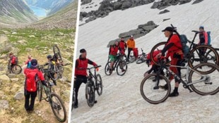 Die von den Schülern und ihren Begleitern am Berg zurückgelassenen Räder mussten von Bergrettern ...