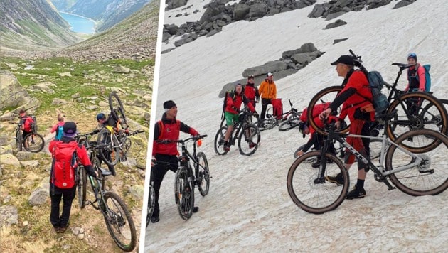 Die von den Schülern und ihren Begleitern am Berg zurückgelassenen Räder mussten von Bergrettern ...