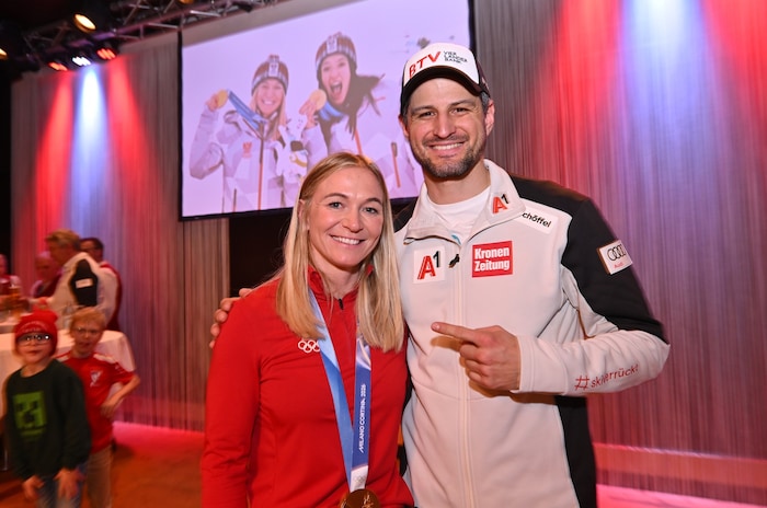 Olympiasieger unter sich: Ariane Rädler und Johannes Strolz.